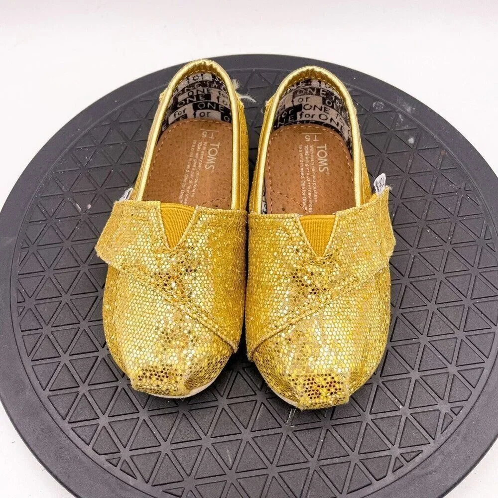Toms Classic flat gold glitter sparkly baby shoes T5